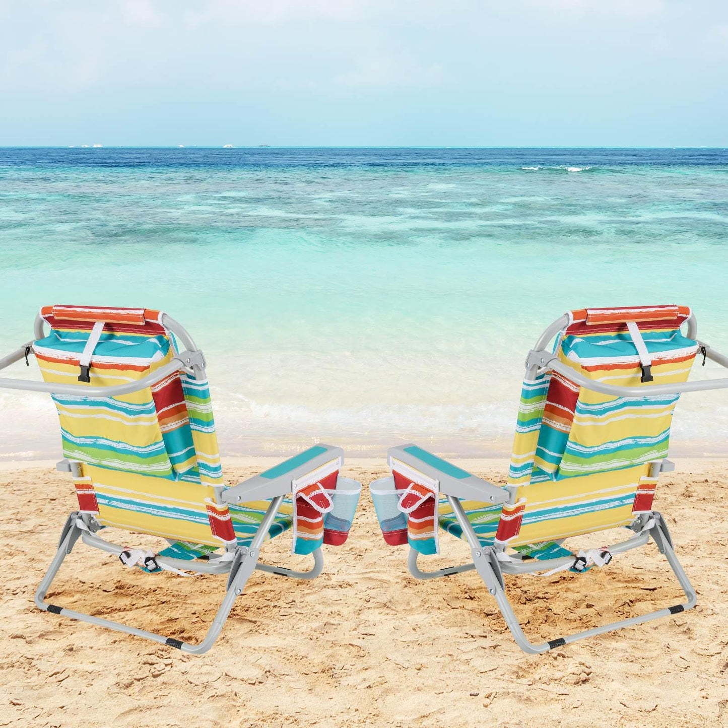 Foldable 5-Position Backpack Beach Chair with Cup Holder