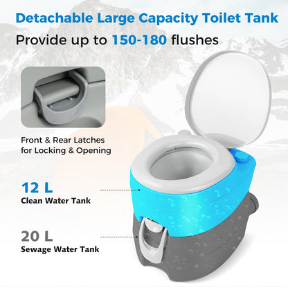 Outdoor Camping Toilet with 20L Detachable Waste Tank & Flush Pump