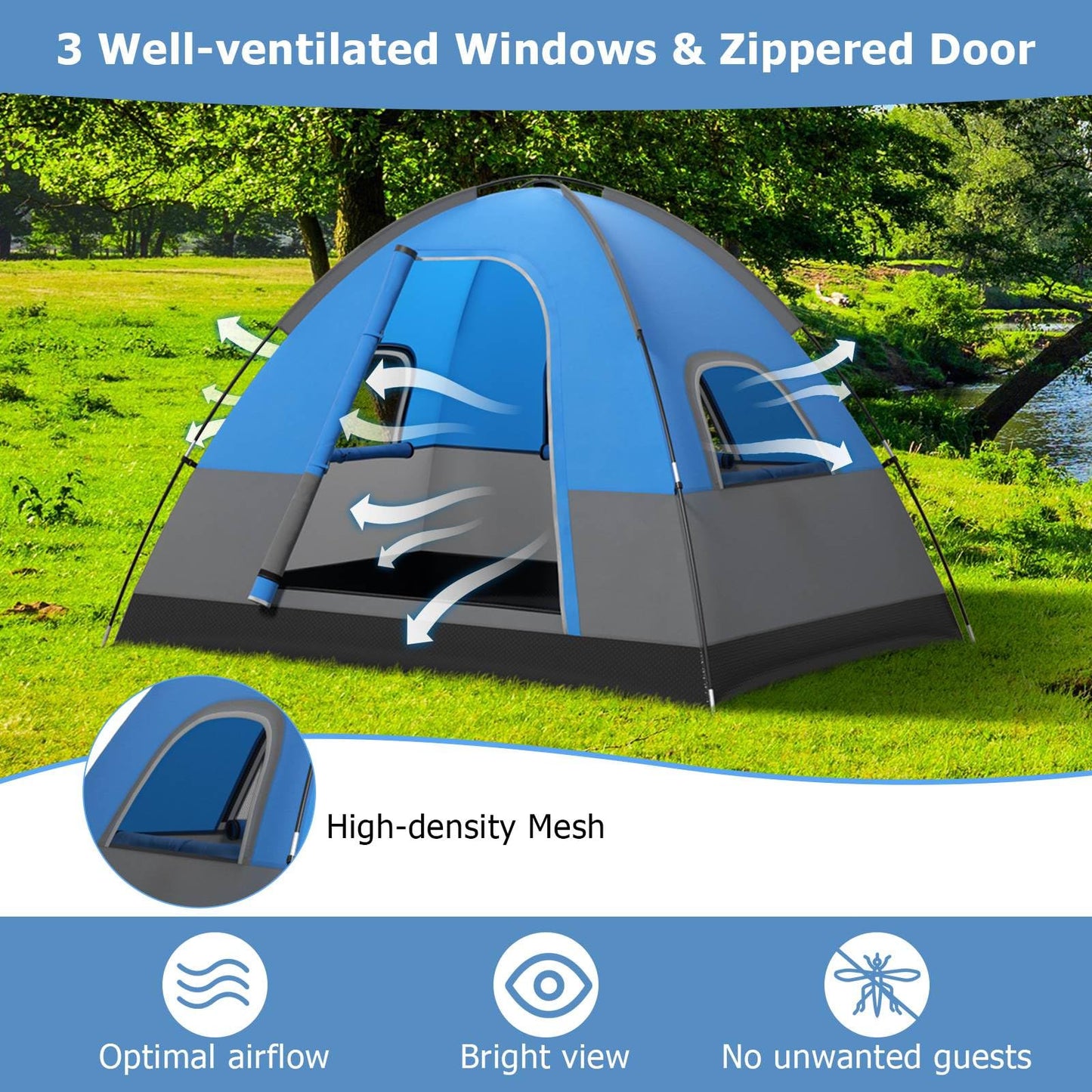 3 Person Outdoor Camping Tent Waterproof Family Tent w/Carrying Bag