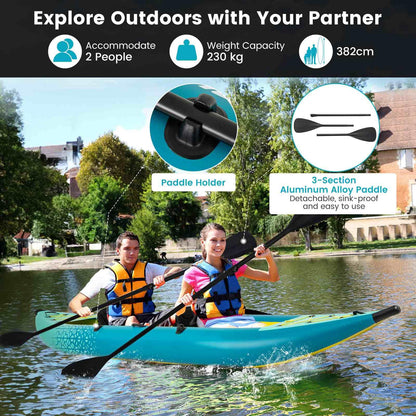 2-Person Kayak with Aluminium Oars EVA Padded Seat
