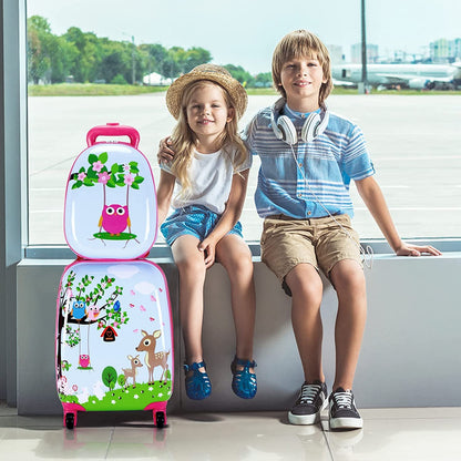 2 Pieces Kids Luggage Set with 4 Casters & Retractable Handle