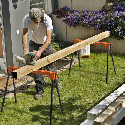 Pack of 2 Folding Sawhorses with Convenient Handle and Lightweight Tool Stands