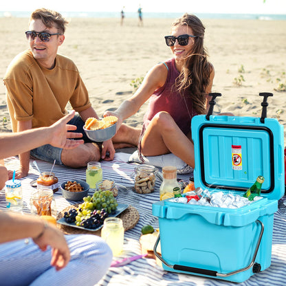 Gymax 16 Quart Cooler 24 Can Insulated Ice Chest Box with Heavy Duty Handle and 2 Cup Holders