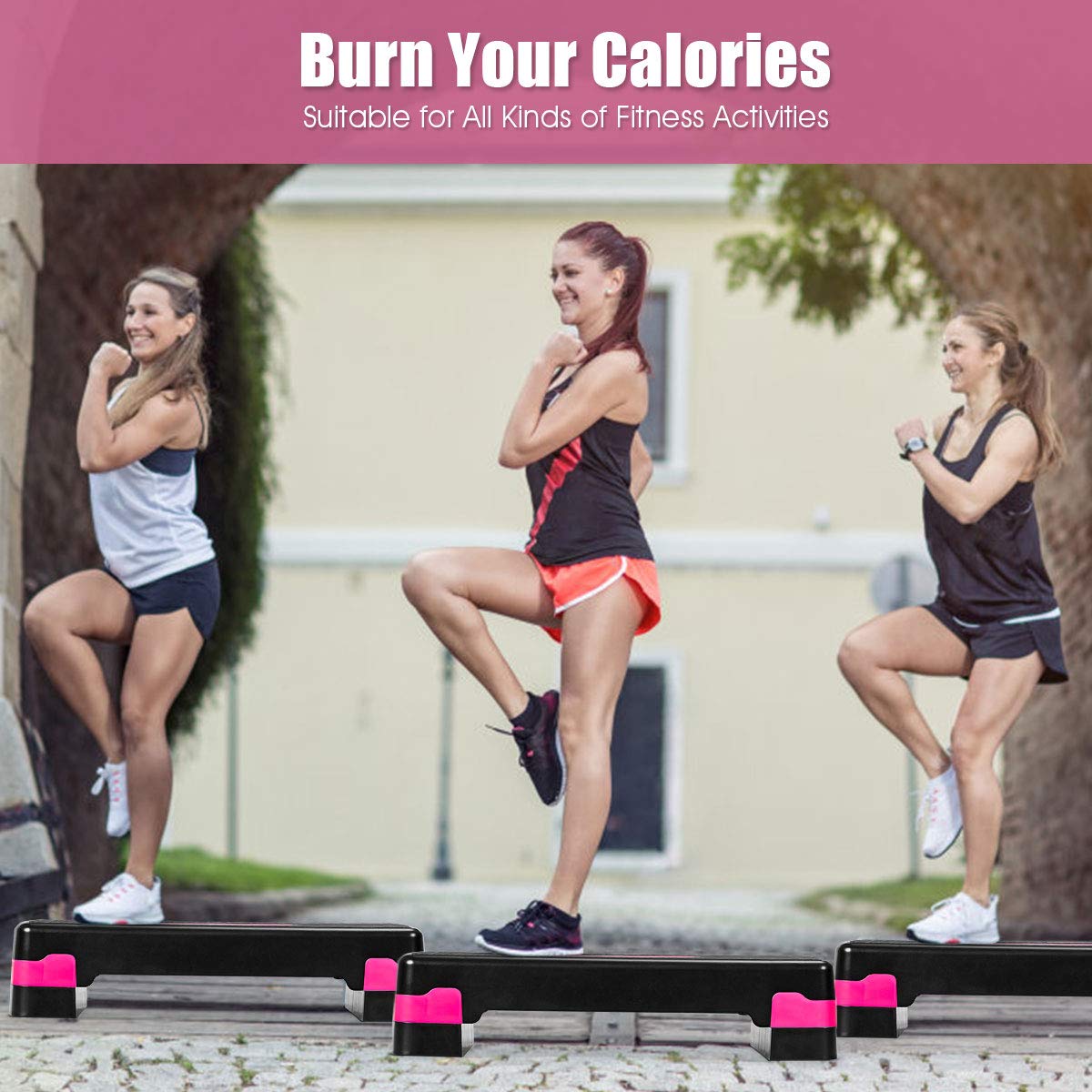 Adjustable Workout Aerobic Stepper Aerobic Exercise Step Platform with 4 Risers