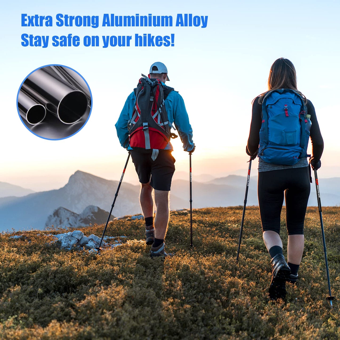 2 Pack Extending Trekking Poles Anti-Shock Length Adjustable Walking Hiking Climbing Sticks