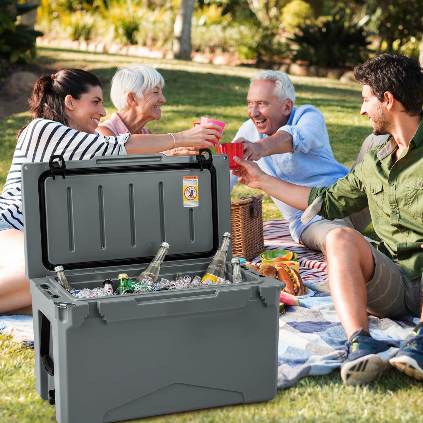 47L Insulated Portable Ice Chest with Integrated Cup Holders