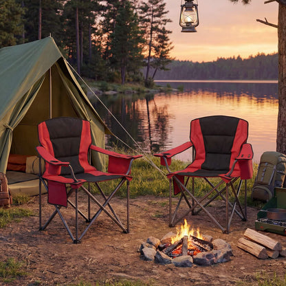 Oversized Camping Chair, Portable Folding Chair with Zippered Cooler Pouch & Cup Holder
