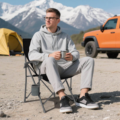 Outdoor Folding Oxford Cloth Chair with Cup Holder 160 kg Max Load