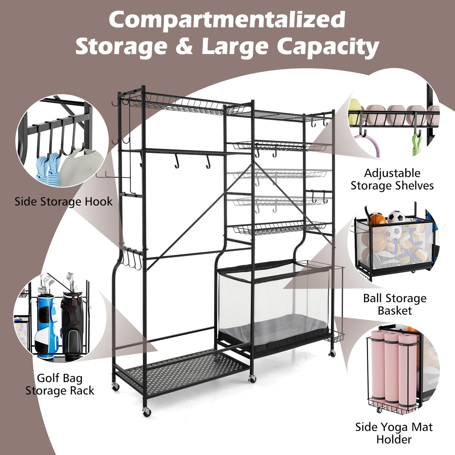 Sports Equipment Organizer for Garage Metal Ball Storage Rack