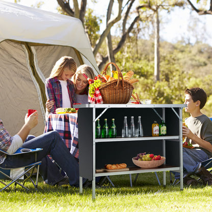 Aluminum Portable Picnic Table With 2-Tier Open Shelves & Spacious Tabletop