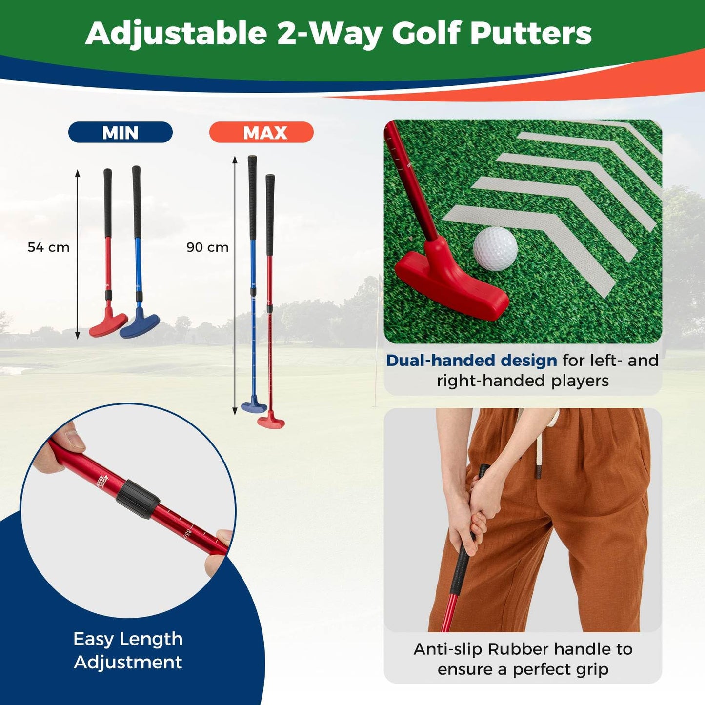 Portable Putting Green Mat with 2 Adjustable Putters
