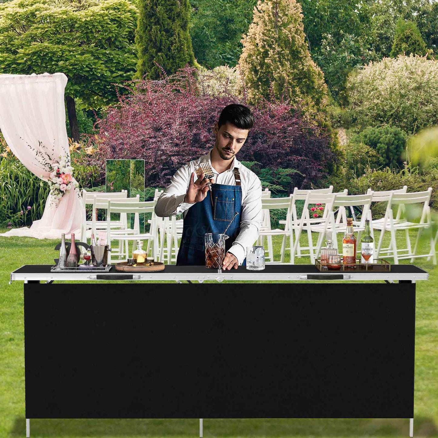 Aluminum Portable Picnic Table w/ 2-Tier Open Shelves & Spacious Tabletop