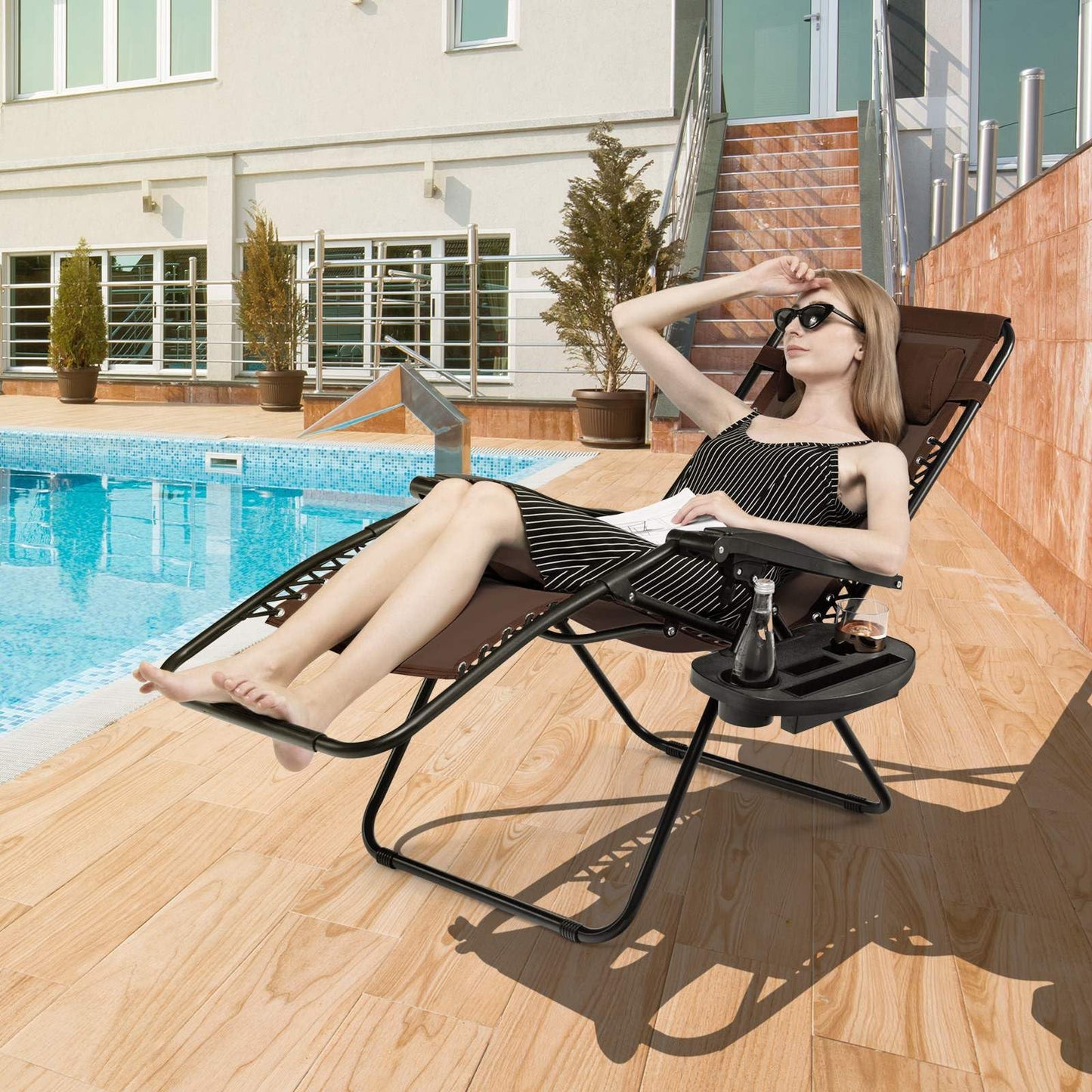 Patio Zero Gravity Lounge Chair with Cup Holder & Removable Pillow