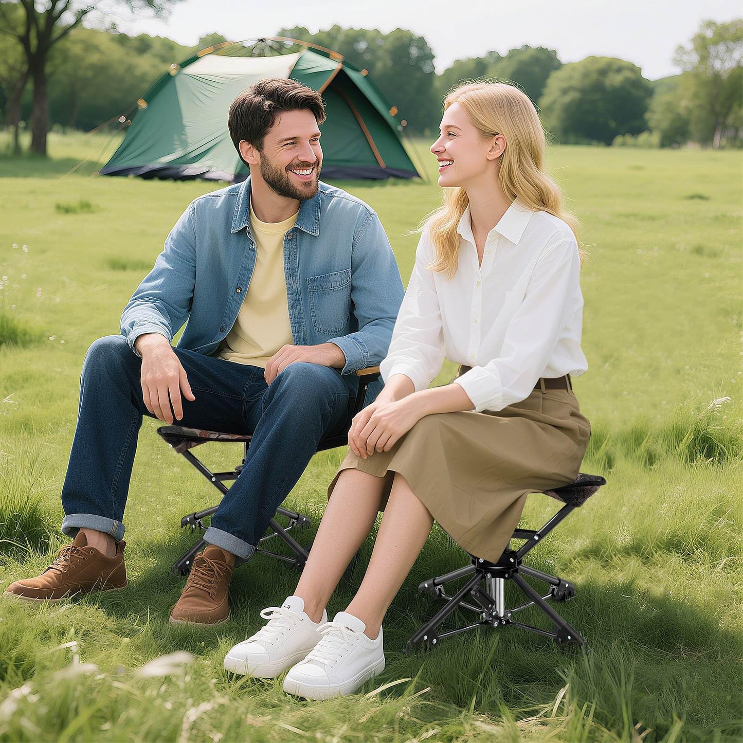 360° Swivel Hunting Chair with Anti-Sink Feet & Lightweight Carry Bag