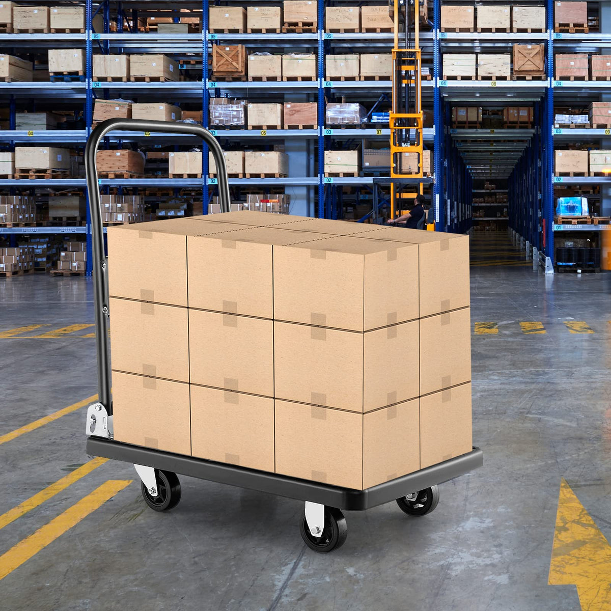Folding Push Cart Dolly with 360° Swivel Wheels & 200KG Load