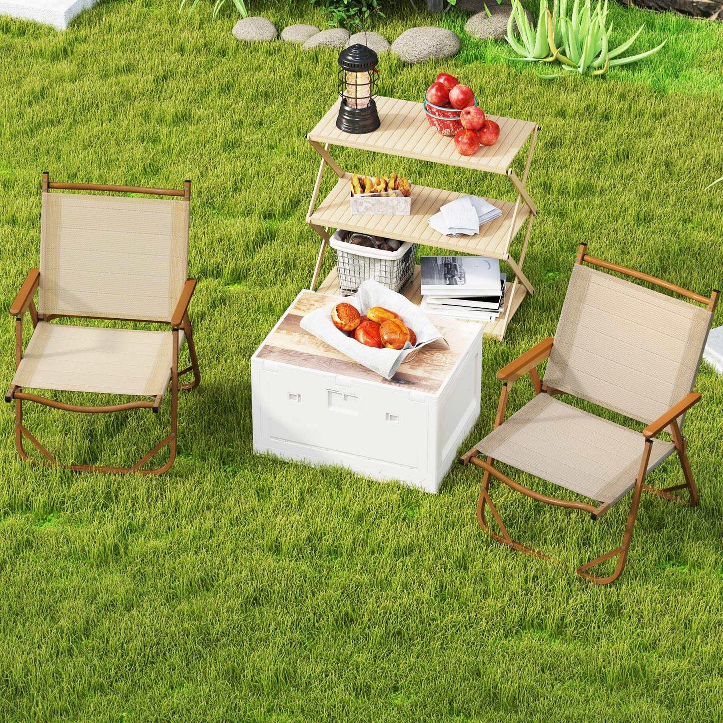 Portable Lawn Chairs Set of 2 with Armrests Folding Camp Chairs