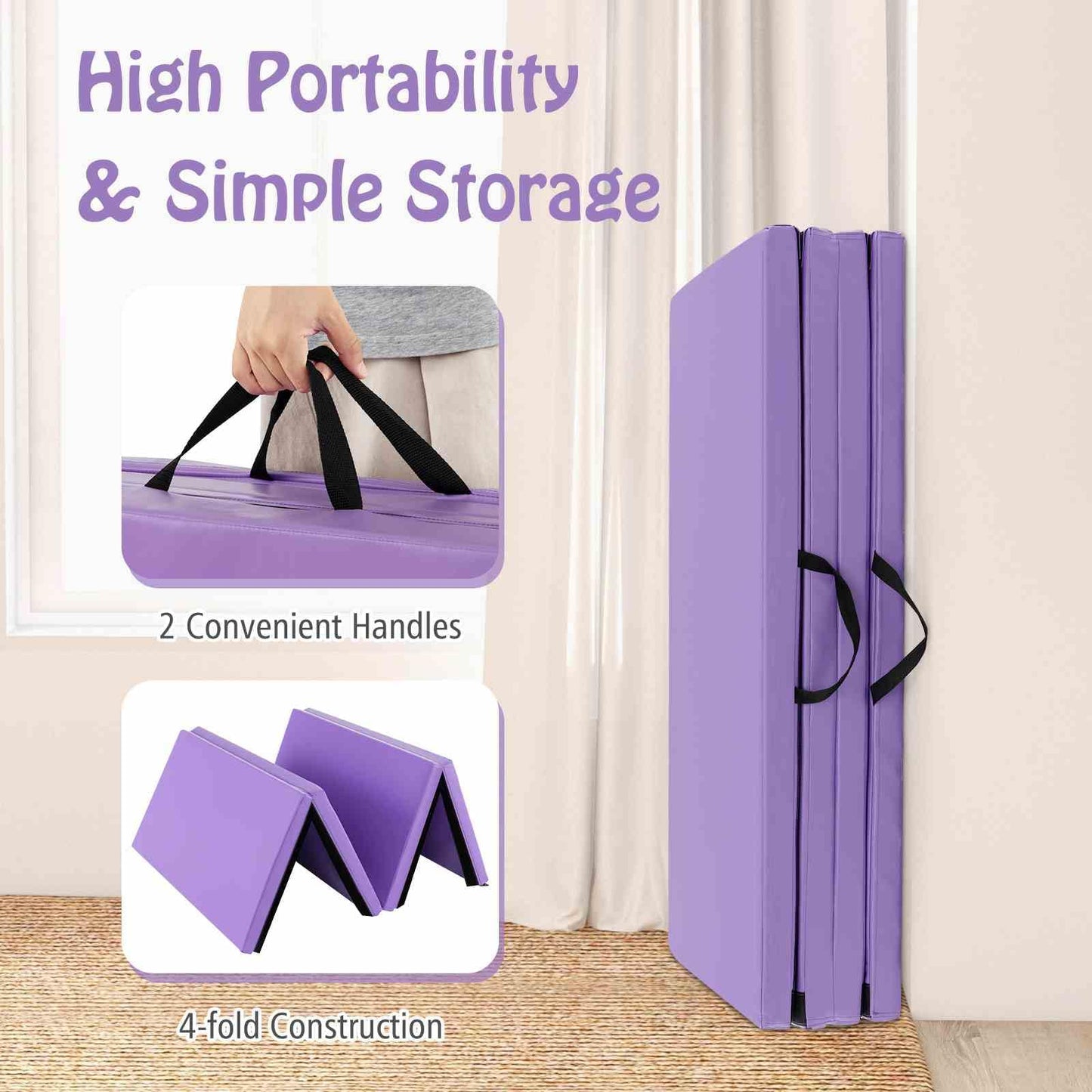 240 cm x 116 cm x 5 cm Folding Gymnastics Mat with Carry Handles