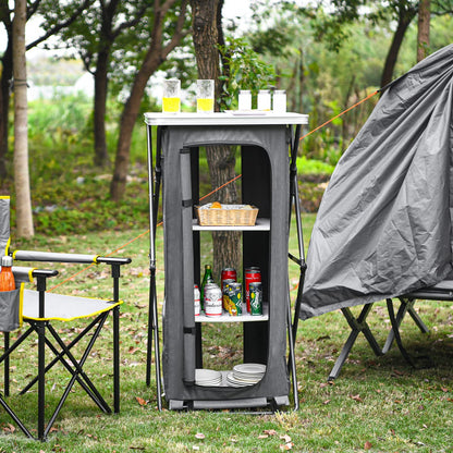 2 Size Folding Pop-Up Cupboard Compact & Portable Camping Storage Cabinet