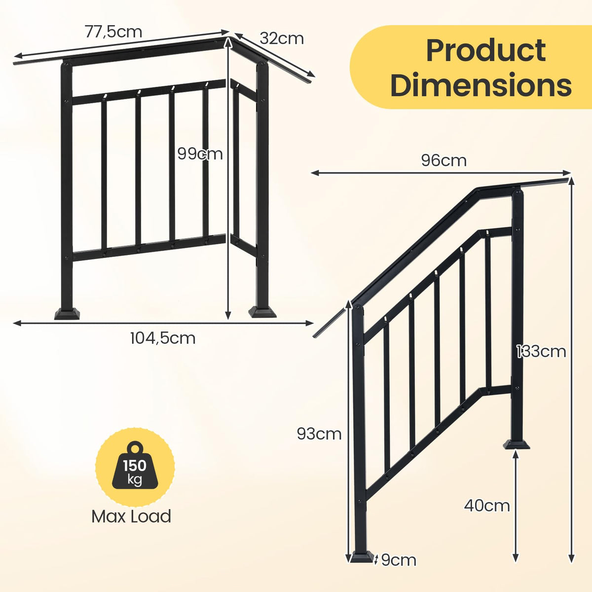 2 Pack Handrails for Outdoor Steps with Adjustable Angle