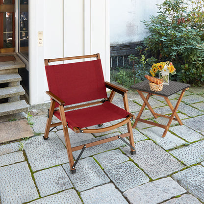 Folding Low Beach Chair with Solid Bamboo Frame & Breathable Fabric