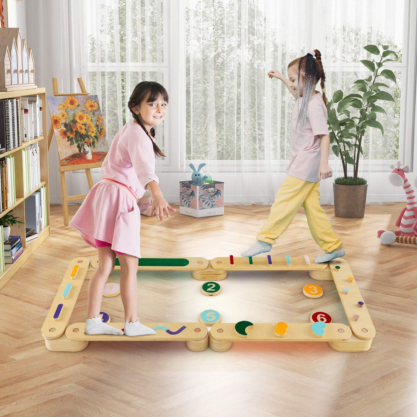 Wooden Kids Balance Beam Set with Stepping Stones