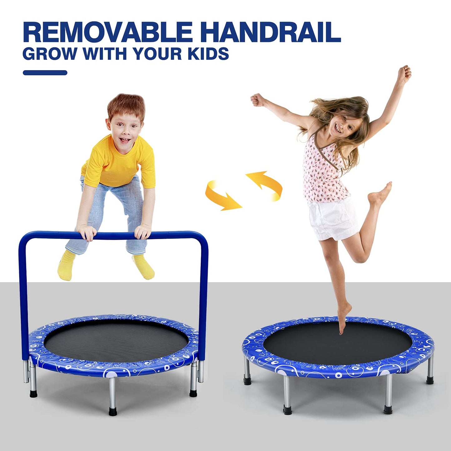 36” Kids Trampoline, Foldable Mini Rebounder with Full Covered Handle and Safety Pad
