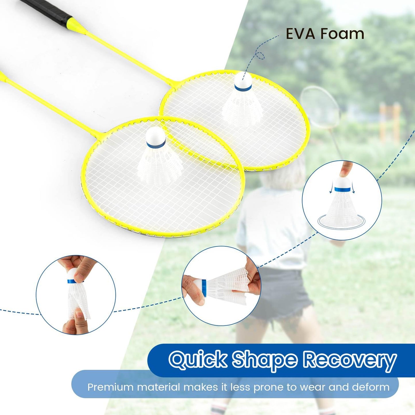 Portable Badminton Net Set with 2 Badminton Rackets 2 Shuttlecocks