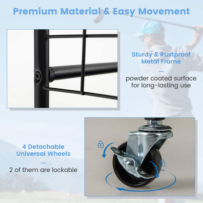 Golf Bag Organizer with Lockable Wheels for Garage