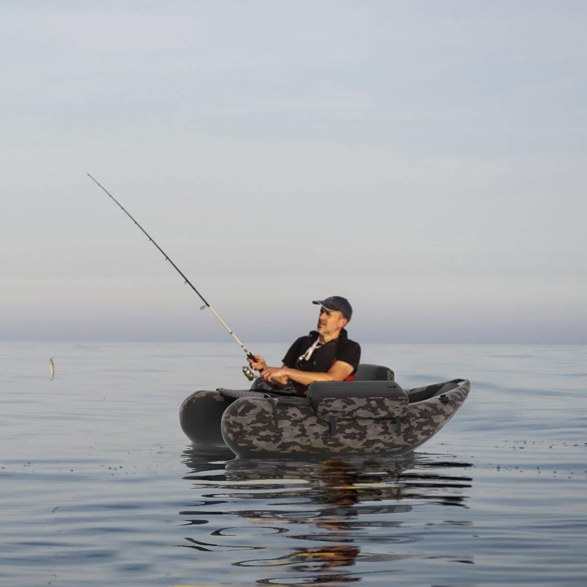 Inflatable Fishing Float Tube with Inflatable Seat Adjustable Backrest
