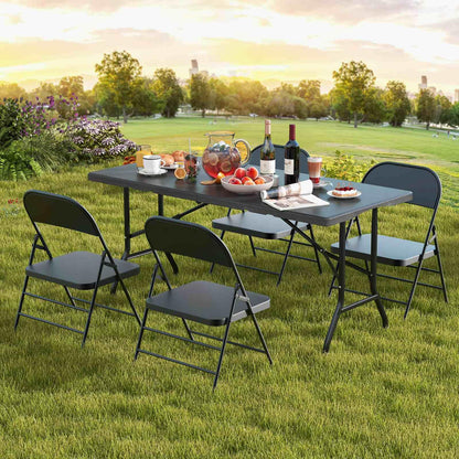 Outdoor Dining Table w/Wood Grain HDPE Tabletop 4-6 Person Camping Table