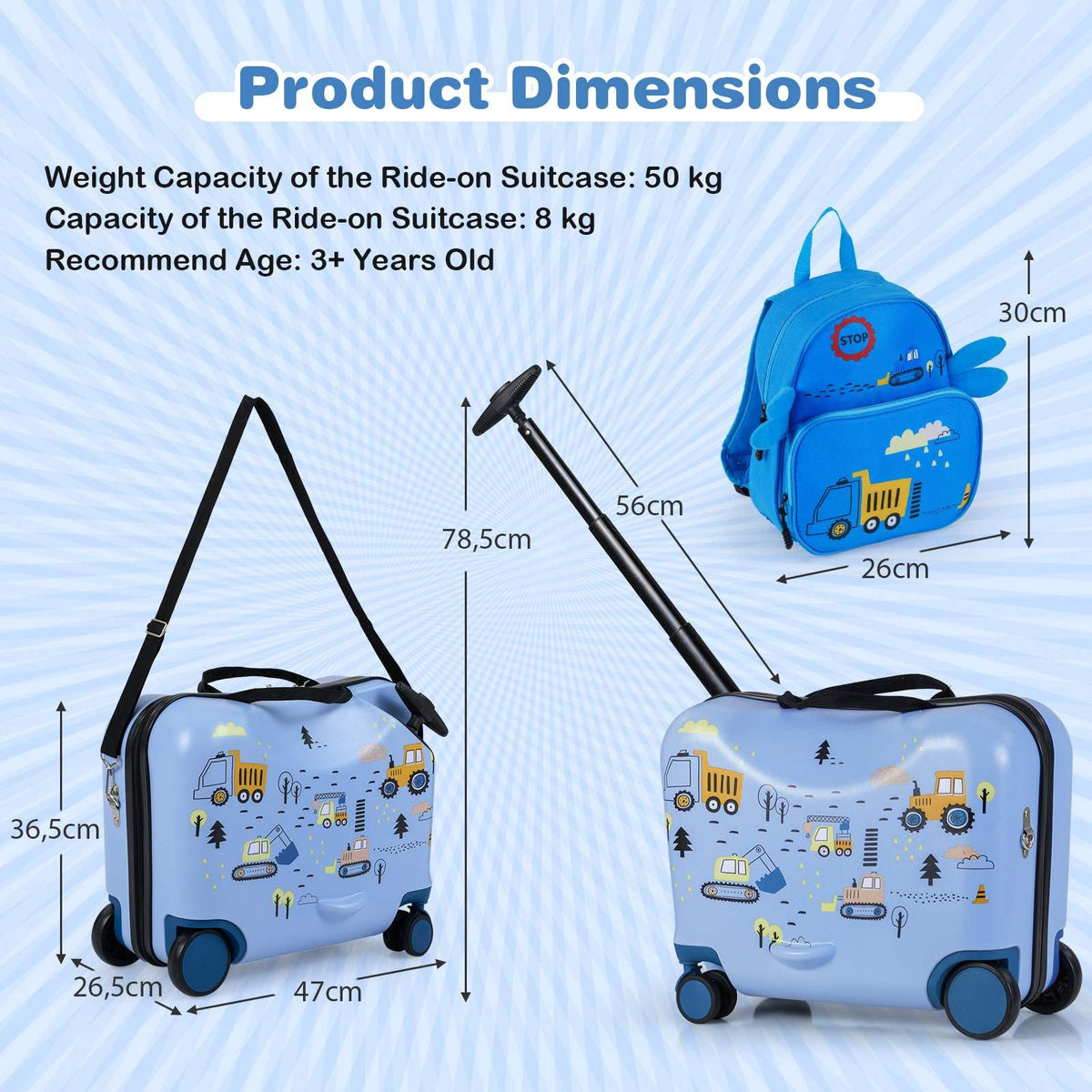 2 PC Kids Luggage Set with Spinner Wheels