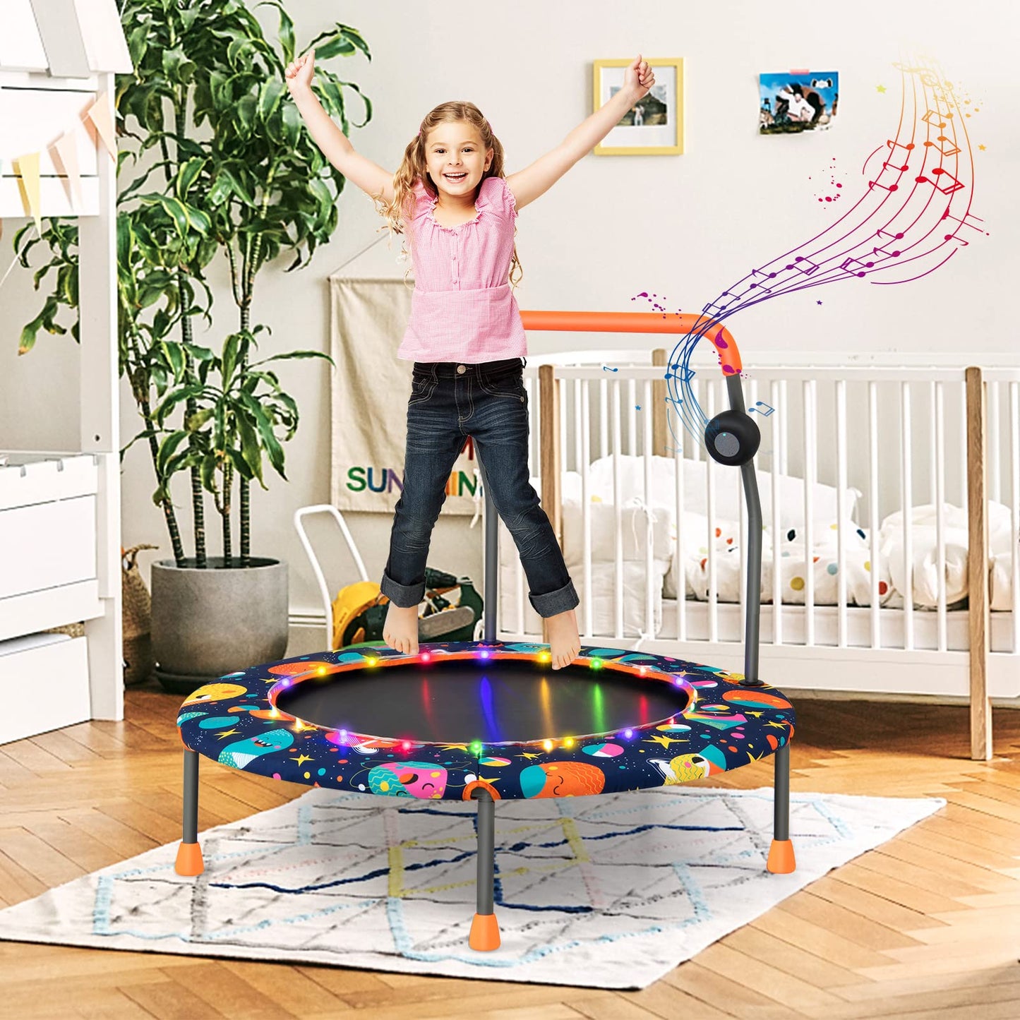Toddler Music Trampoline with Colorful LED Lights for Kids