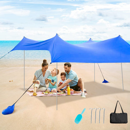 Large Beach Tent Canopy With Sandbags Sand Shovel UPF50+ Windproof (210 x 210 x 180 cm)