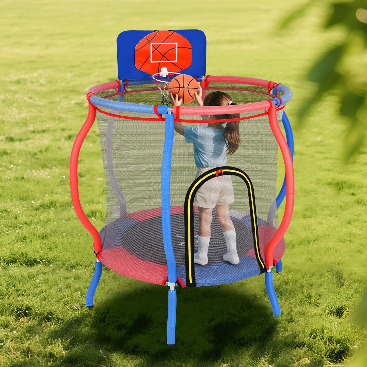 48" Trampoline for Kids with Basketball Hoop