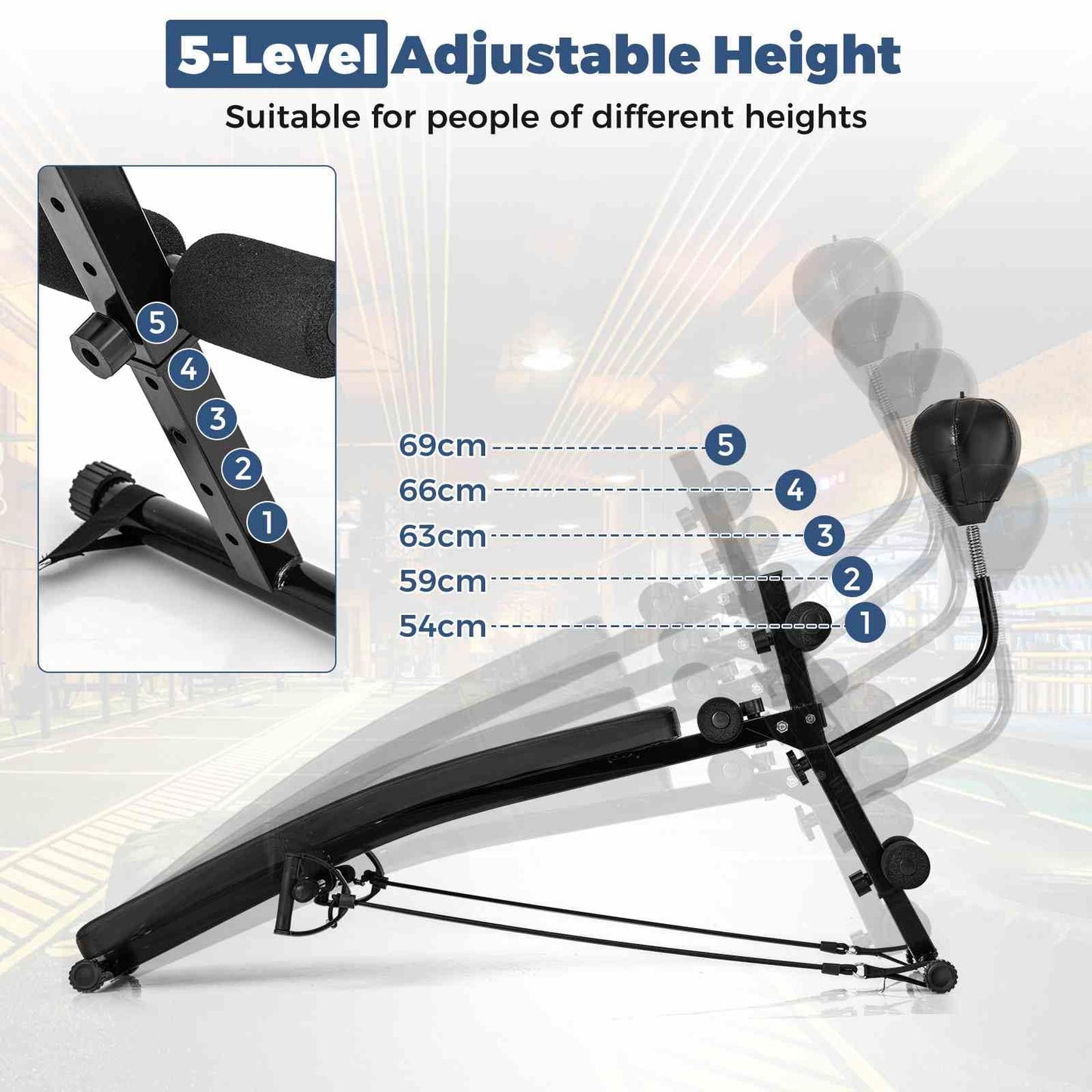 Foldable Decline Sit Up Bench 5-Level Adjustable Curved Slant Board Ab Exercise Bench w/Speed Ball