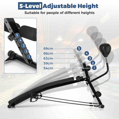 Foldable Decline Sit Up Bench 5-Level Adjustable Curved Slant Board Ab Exercise Bench w/Speed Ball