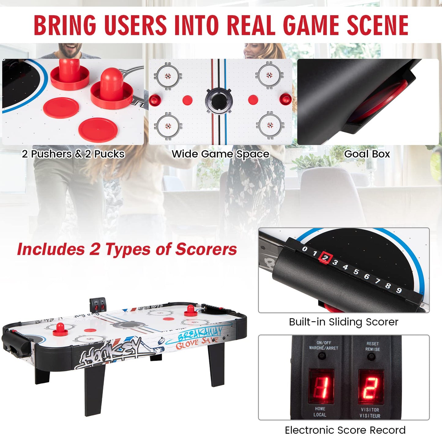 107cm Air Powered Hockey Table W/ 2 Pucks