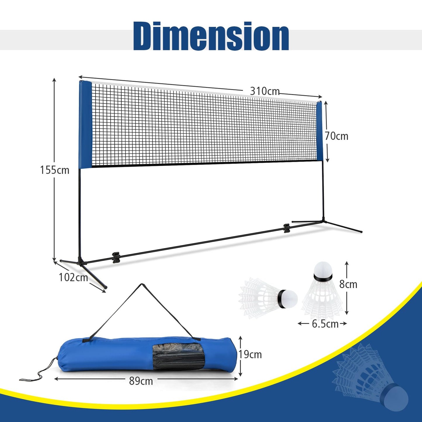 Portable Badminton Set with 2 Shuttlecocks Footpads Clamp Pads Carry Bag