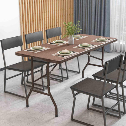 1.5m Folding Picnic Table w/Rattan Grain HDPE Tabletop