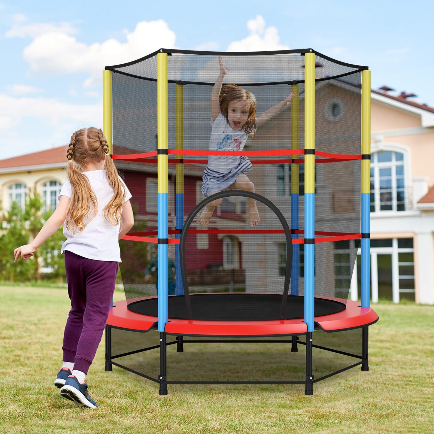 55" Kids Trampoline with Safety Enclosure Net for Boys & Girls Age 3-6