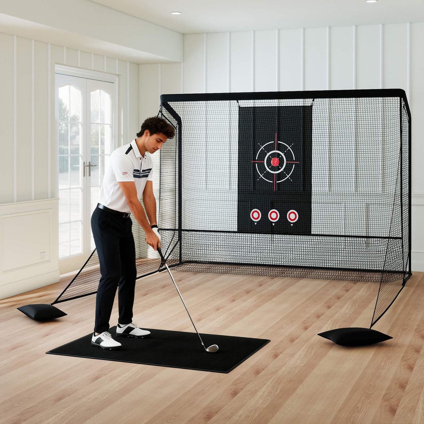 Golf Practice Hitting Net with Dual Side Barriers and Target Cloth