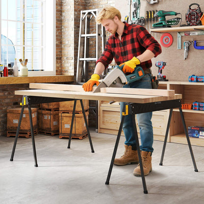 2-Pack Heavy-Duty Folding Sawhorses with 2 x 4 Supporting Arms and Carrying Handle for Woodworking