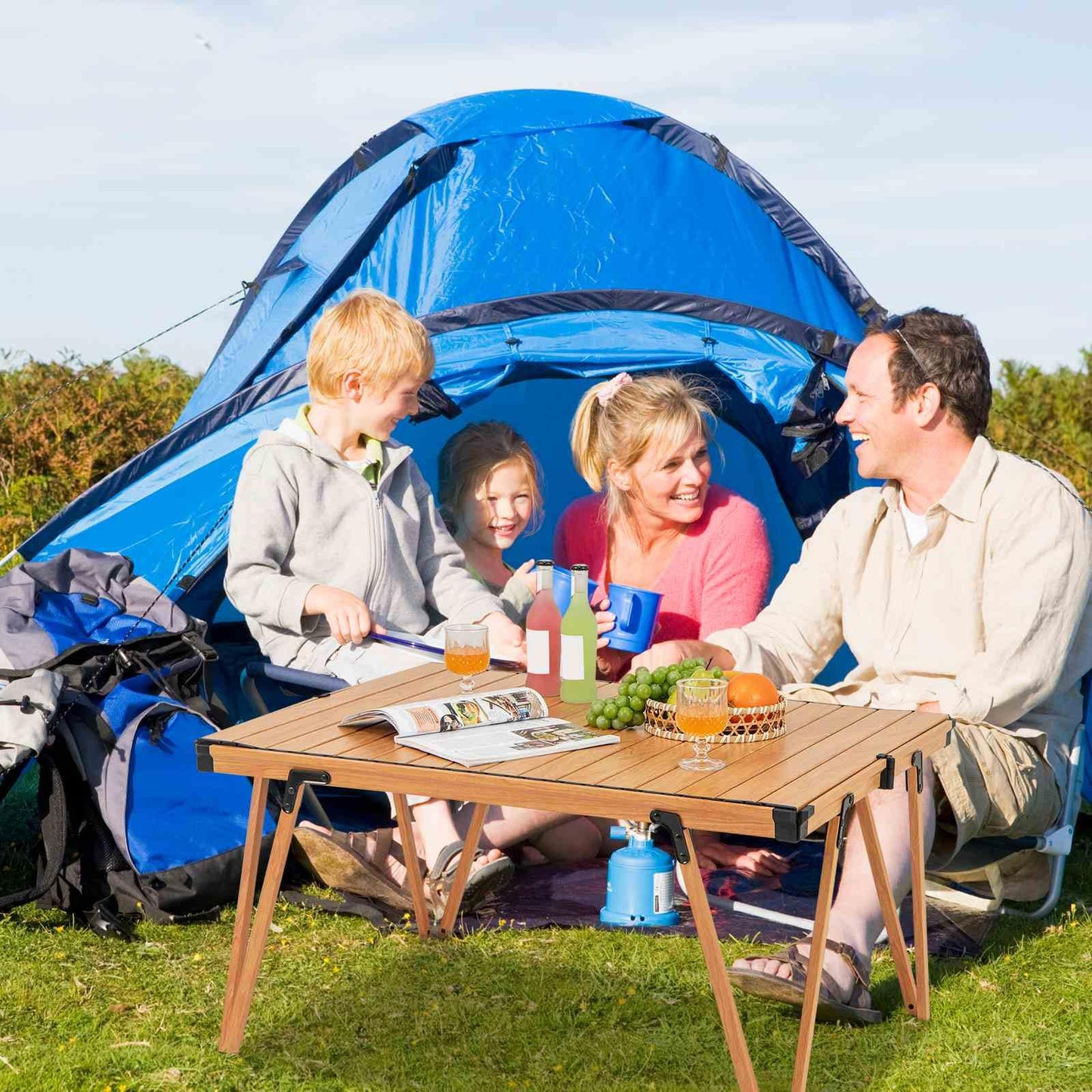 Folding Camping Table w/Storage Bag and Waterproof Desktop 80kg Load Capacity