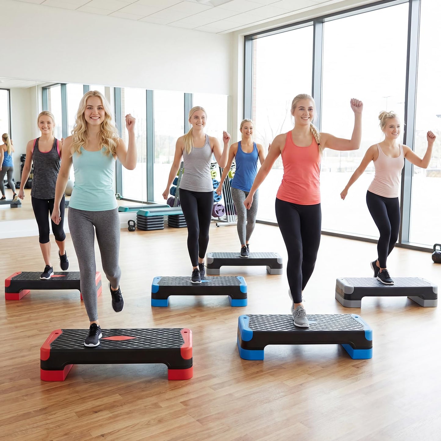 3-in-1 Aerobic Step Platform Set, 300 KG Adjustable Workout Stepper with 2 Stackable Risers