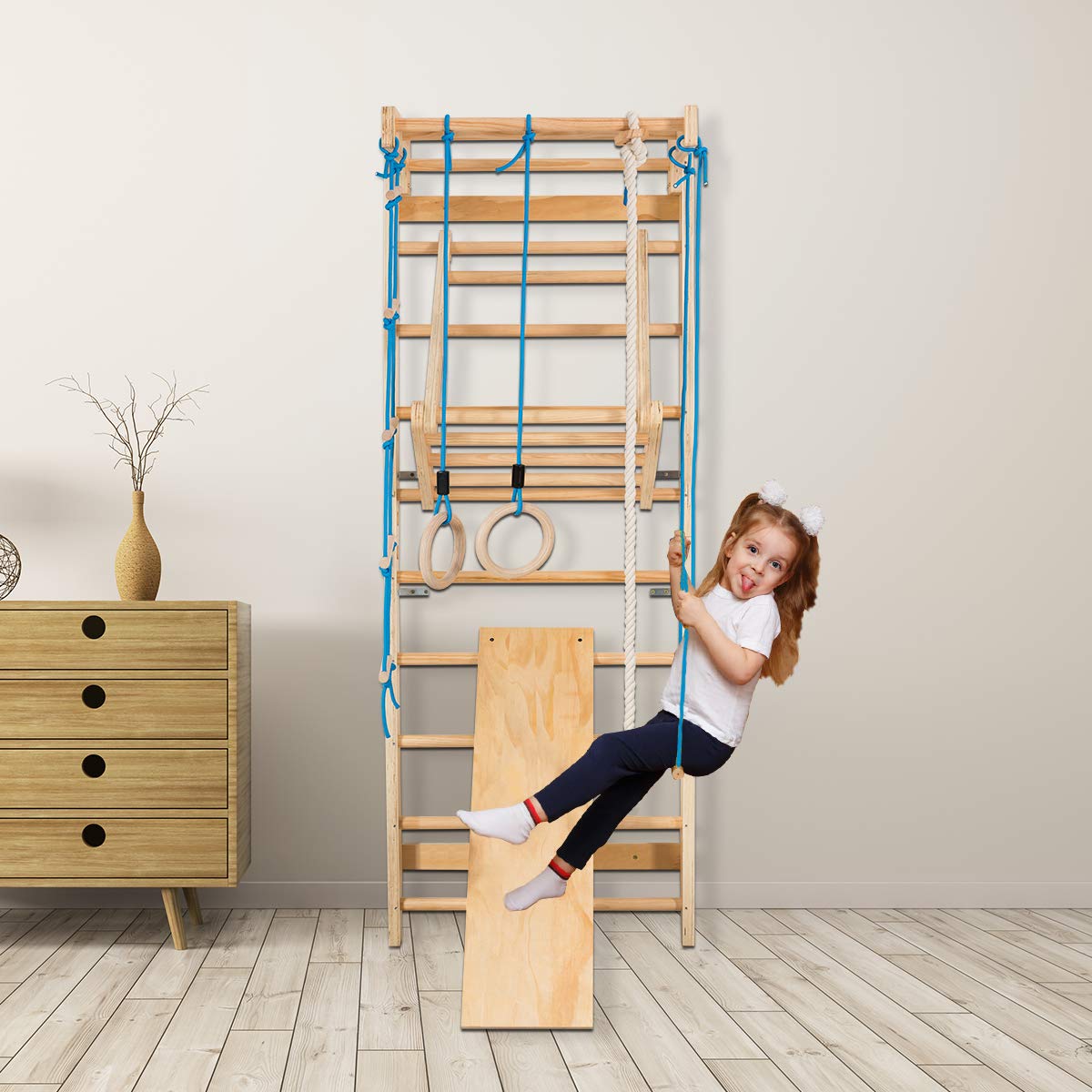 Wooden Rung Wall Climbing Wall Gymnastic Wall for Family