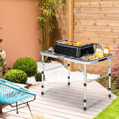 4-Position Adjustable Folding Camping Table With Rust Resistant Iron Mesh Top