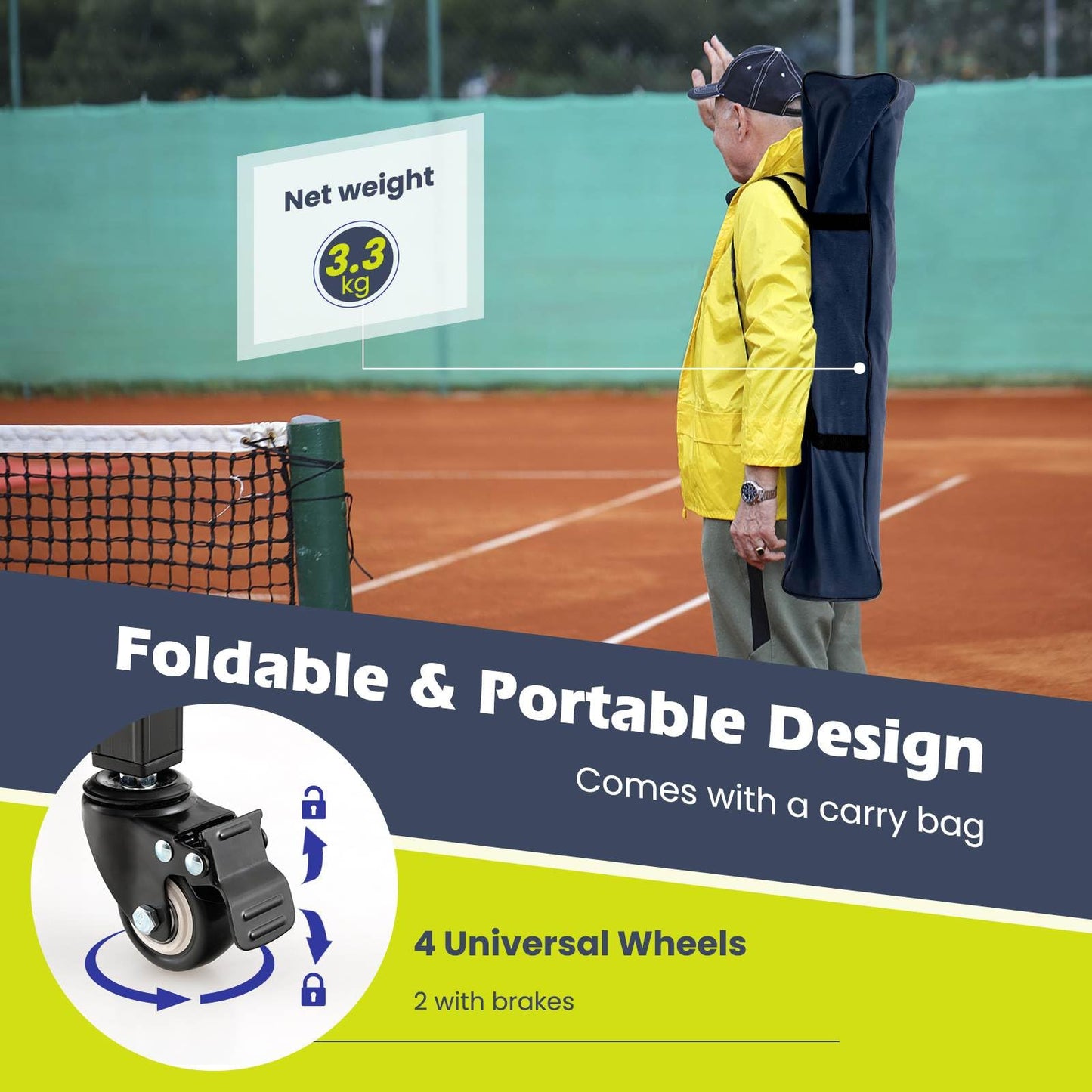 Lightweight Aluminum Tennis Ball Hopper Basket with Wheels and Removable Bag