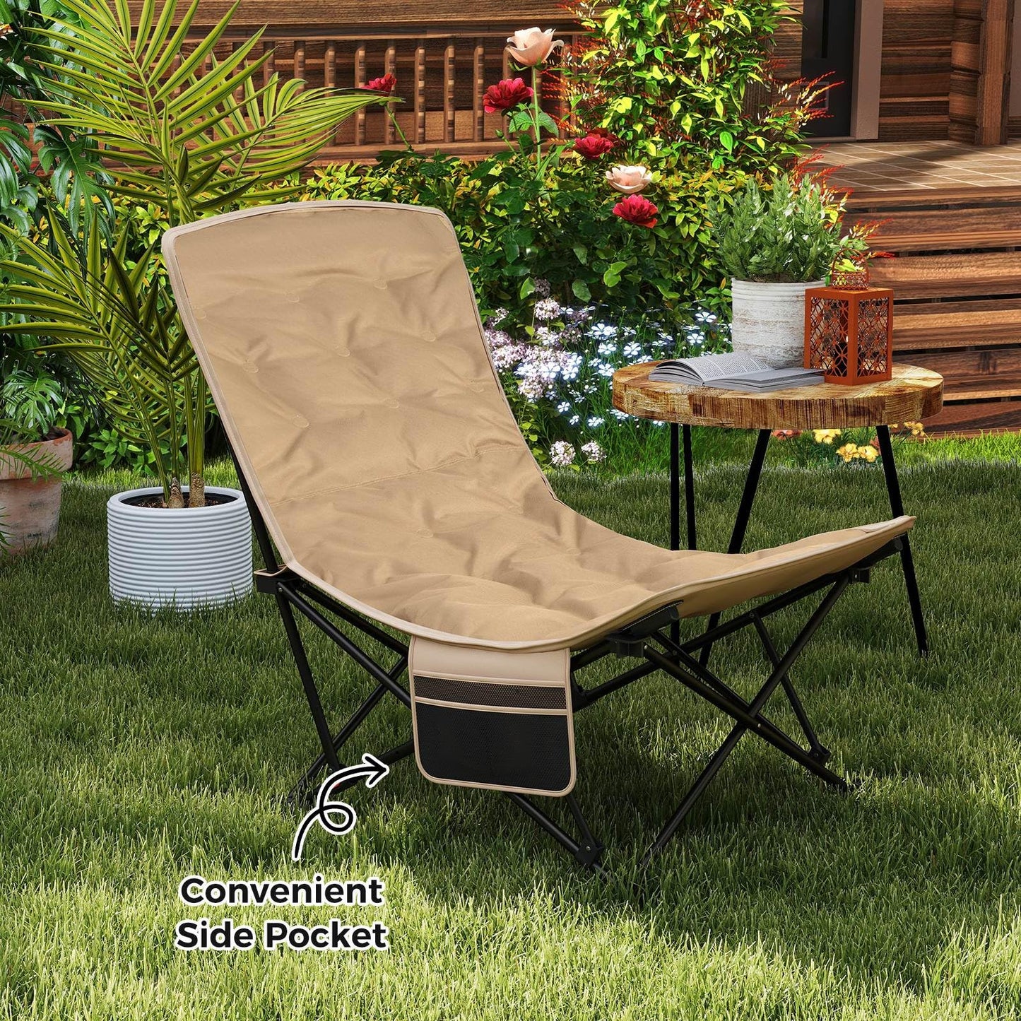 Folding Camping Chair for Adults with Adjustable Backrest and Padded Seat