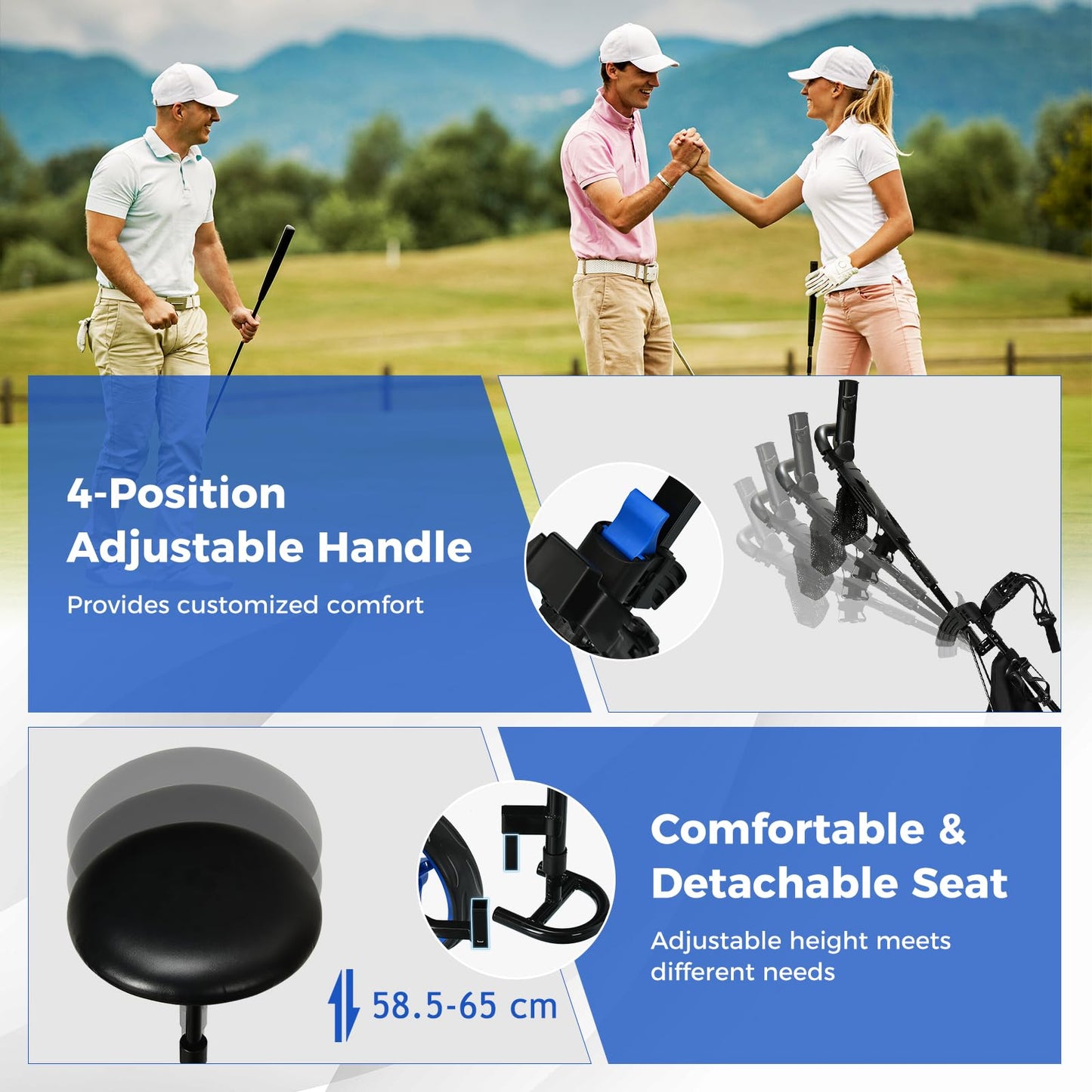 Golf Push Pull Cart Lightweight 3 Wheels Golf Push Cart