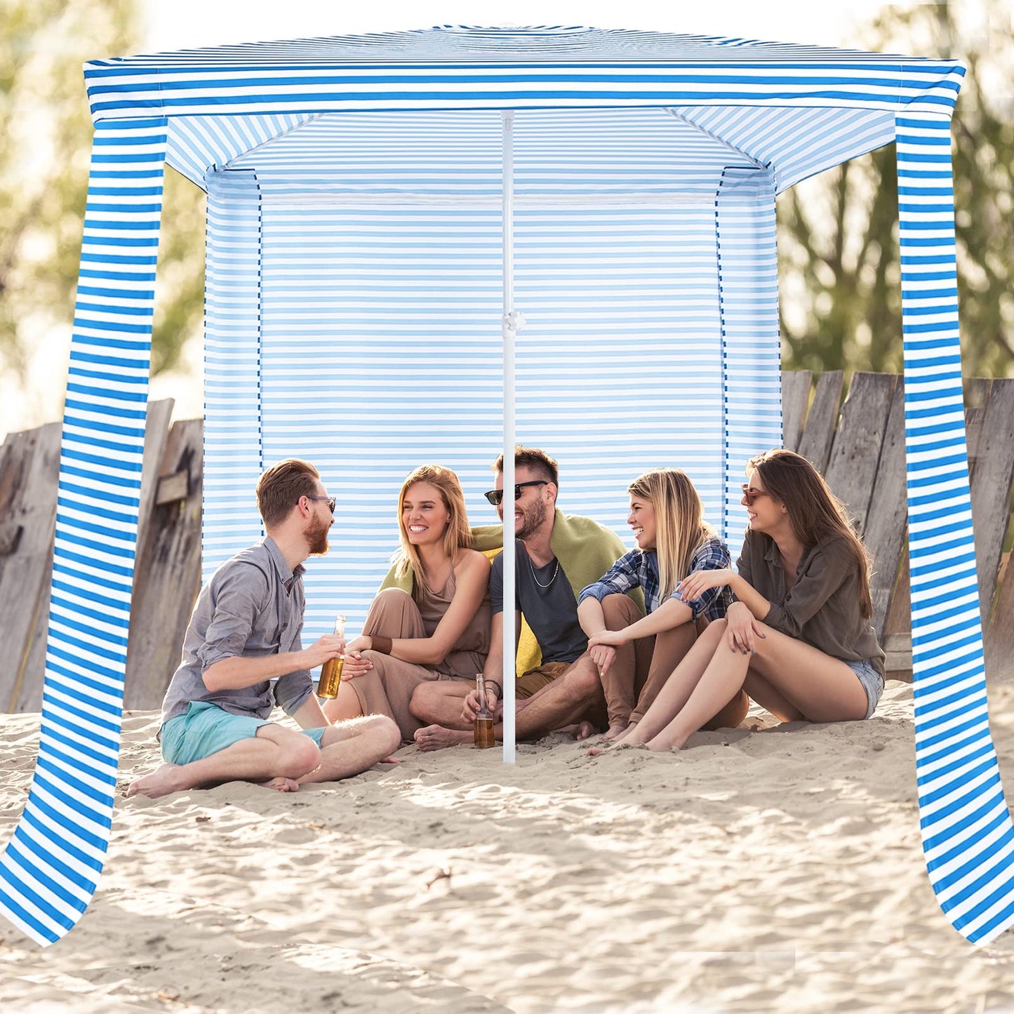 204 x 207 CM Foldable Beach Cabana Easy-Setup Portable Beach Canopy